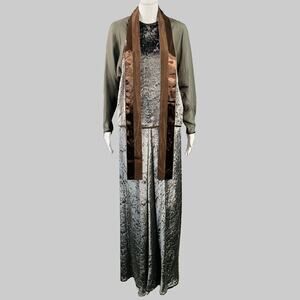 GEOFFREY BEENE Size 6 Grey Green Brown Silk Polyester Velvet Top Skirt Set
